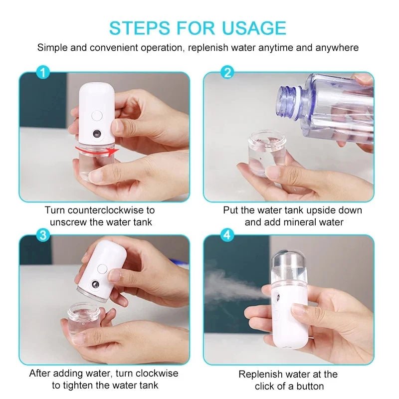 Portable Nano Mist Facial Steamer, USB Rechargeable Moisturizing Sprayer Humidifier, Deep Hydration Skin Care for Home Travel - Healing Shop