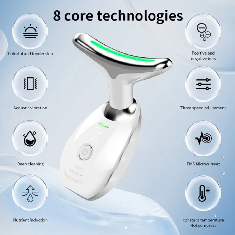 Neck Face Beauty Device Colorful LED Photon Therapy Skin Tighten Reduce Double Chin Anti Wrinkle Remove Lifting Massager - Healing Shop