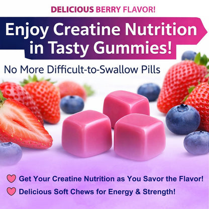 Creatine Monohydrate Gummies, 5 Grams Per Serving, Sugar-free Creatine Gummies, Suitable For Workouts, Strength, Cognitive Health, And Muscle Support, Gluten-free, Berry-enhanced, 36 Gummies. - Healing Shop