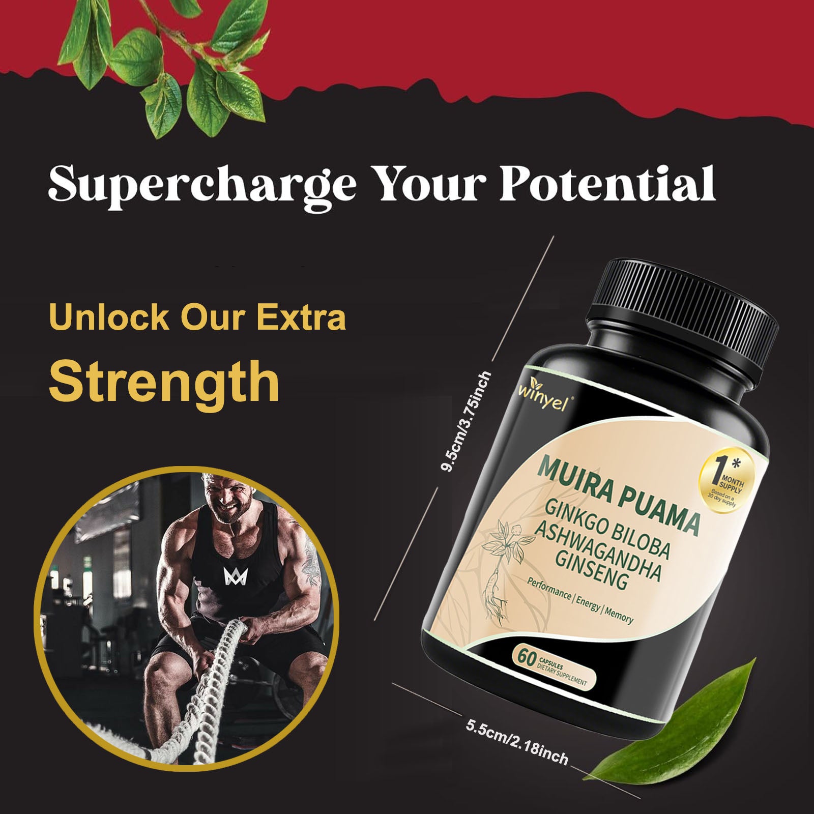Muira Puama Ginseng Ashwagandha Ginkgo Tribulus Herbal Supplements Unleash Your Potential Through Our Pills Dietary Supplements, Help Promote An Active And Healthy Lifestyle 60 Capsules - Healing Shop