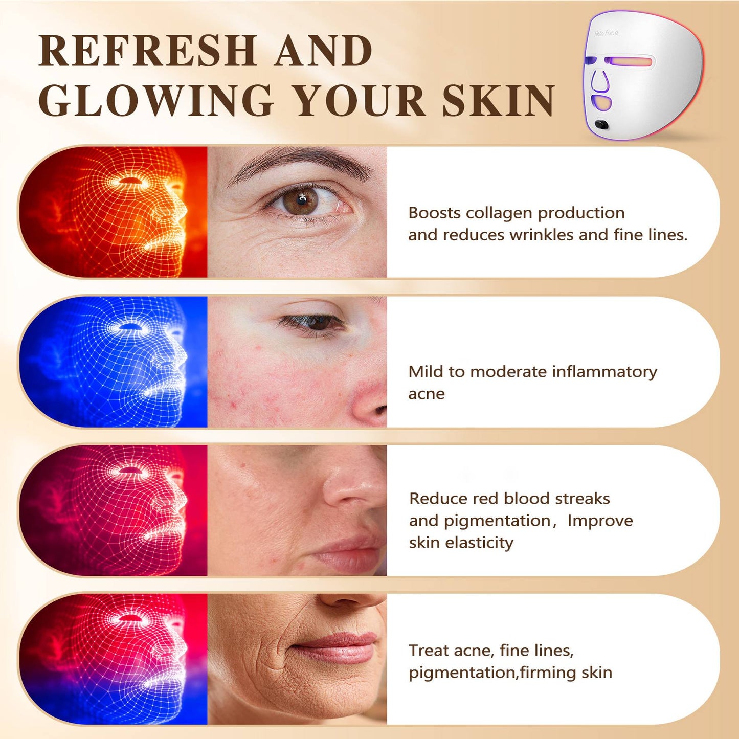 LED Face Mask Facial Care Tool, Red Light Therapy Mask For Face For Home Travel - Healing Shop
