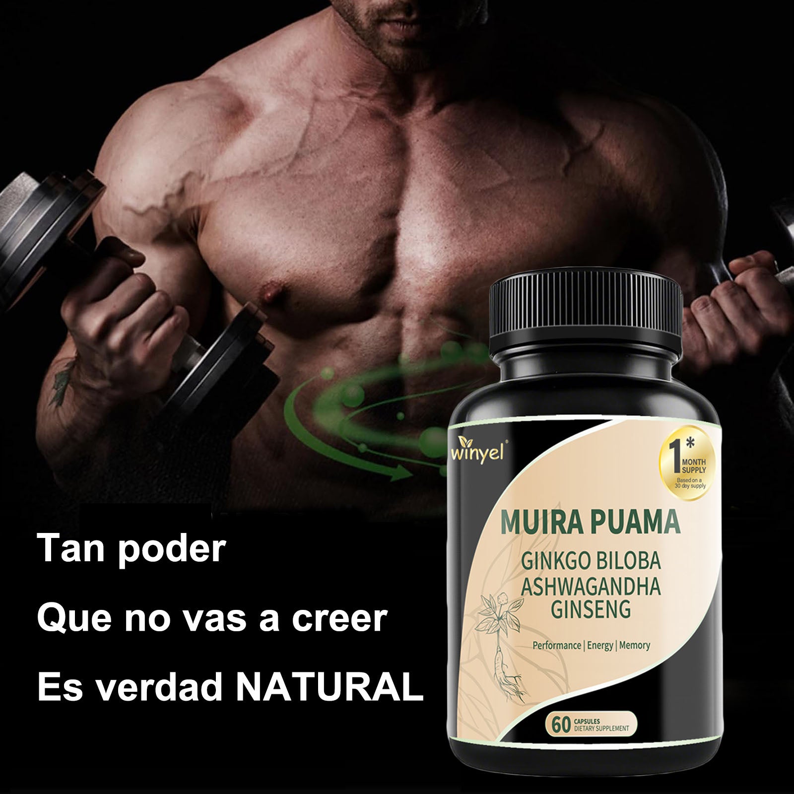 Muira Puama Ginseng Ashwagandha Ginkgo Tribulus Herbal Supplements Unleash Your Potential Through Our Pills Dietary Supplements, Help Promote An Active And Healthy Lifestyle 60 Capsules - Healing Shop