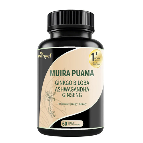 Muira Puama Ginseng Ashwagandha Ginkgo Tribulus Herbal Supplements Unleash Your Potential Through Our Pills Dietary Supplements, Help Promote An Active And Healthy Lifestyle 60 Capsules - Healing Shop