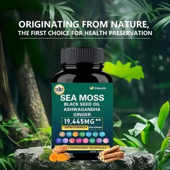 15-in-1 Sea Moss & 8-in-1 Shilajit Ashwagandha Supplement Bundle Energy Mood Support 60 Capsules Each - Healing Shop