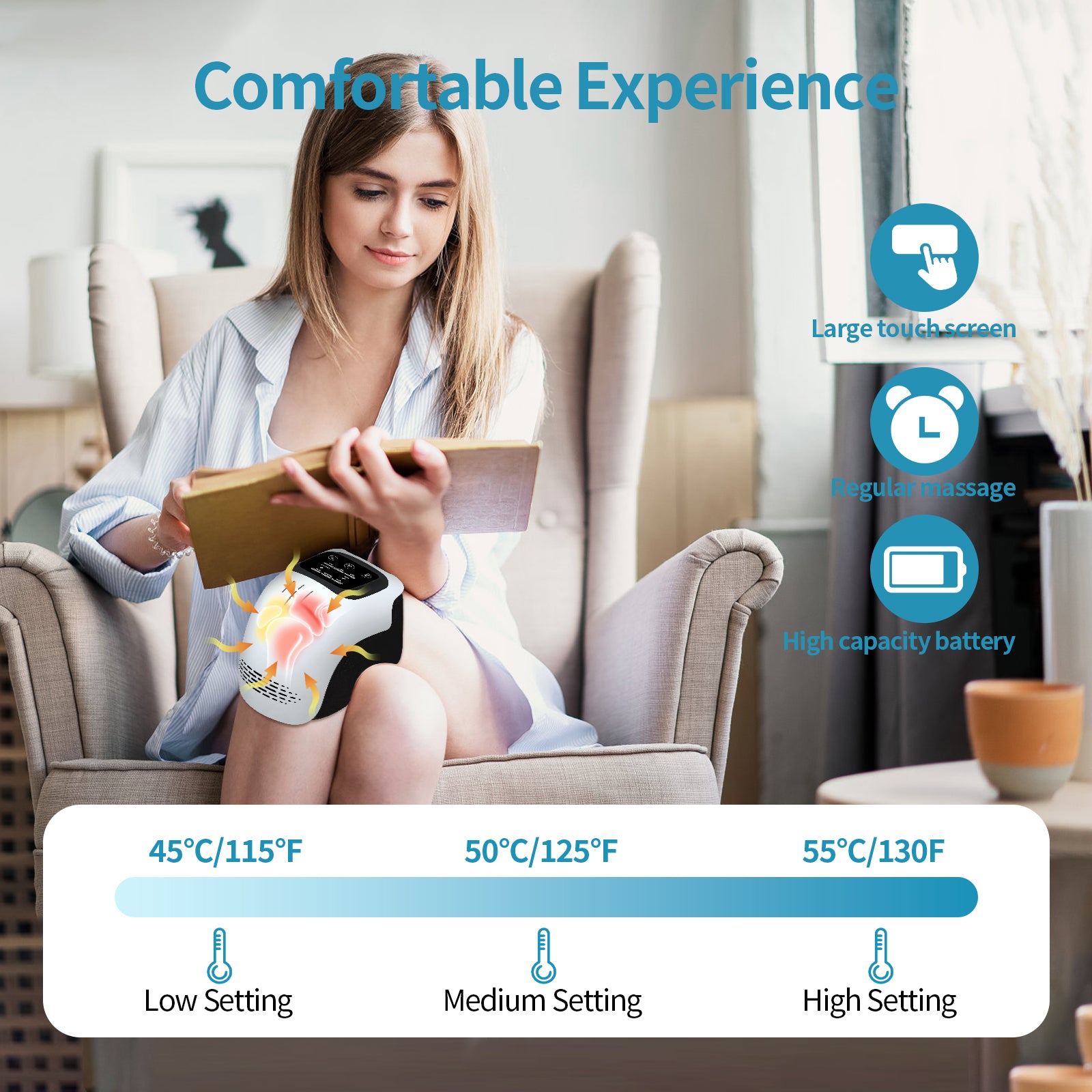 Intelligent Home Use Electric Intelligent Kneading Heating Knee Massager Rechargeable Pain Relief Infrared Laser Vibration Knee Massager - Healing Shop