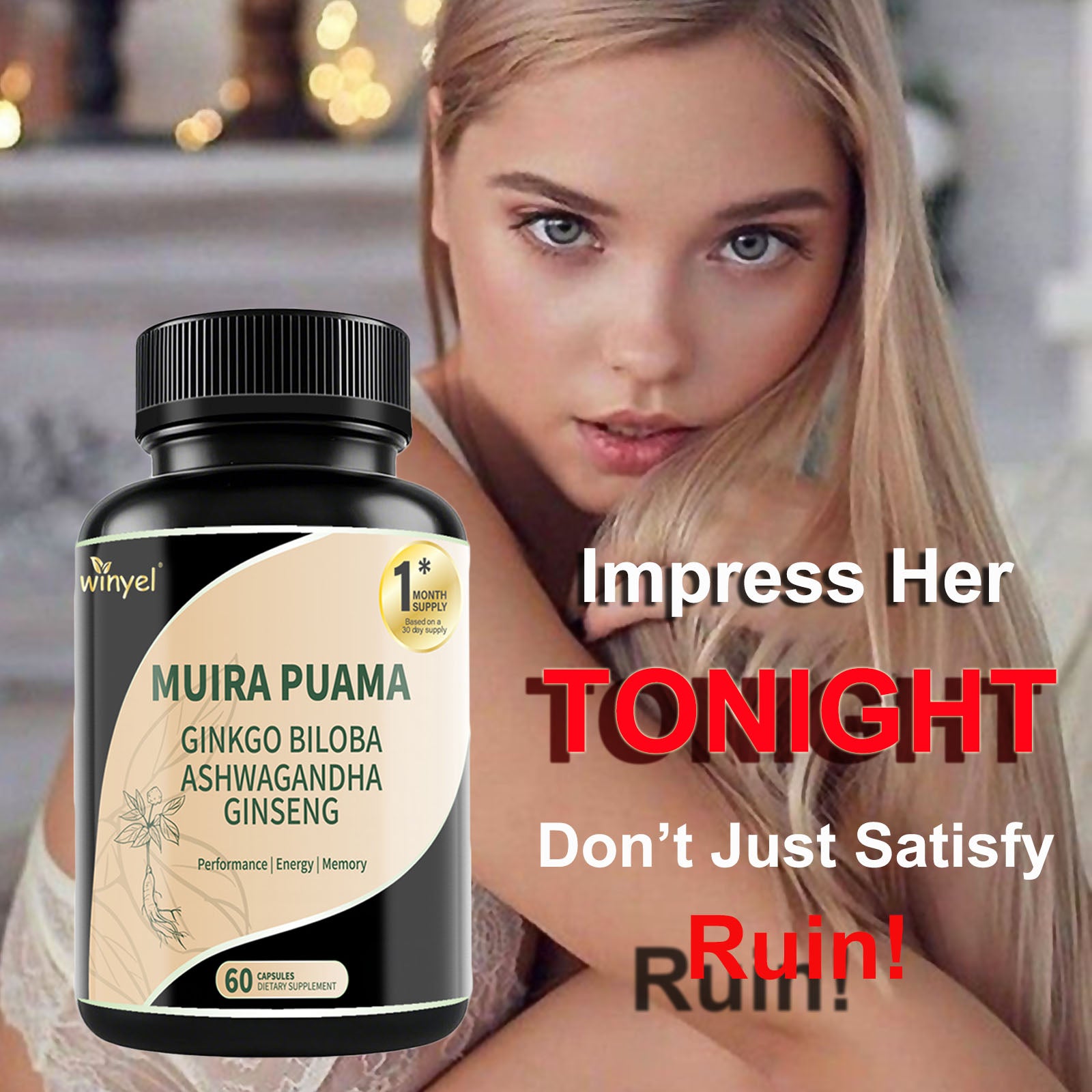 Muira Puama Ginseng Ashwagandha Ginkgo Tribulus Herbal Supplements Unleash Your Potential Through Our Pills Dietary Supplements, Help Promote An Active And Healthy Lifestyle 60 Capsules - Healing Shop
