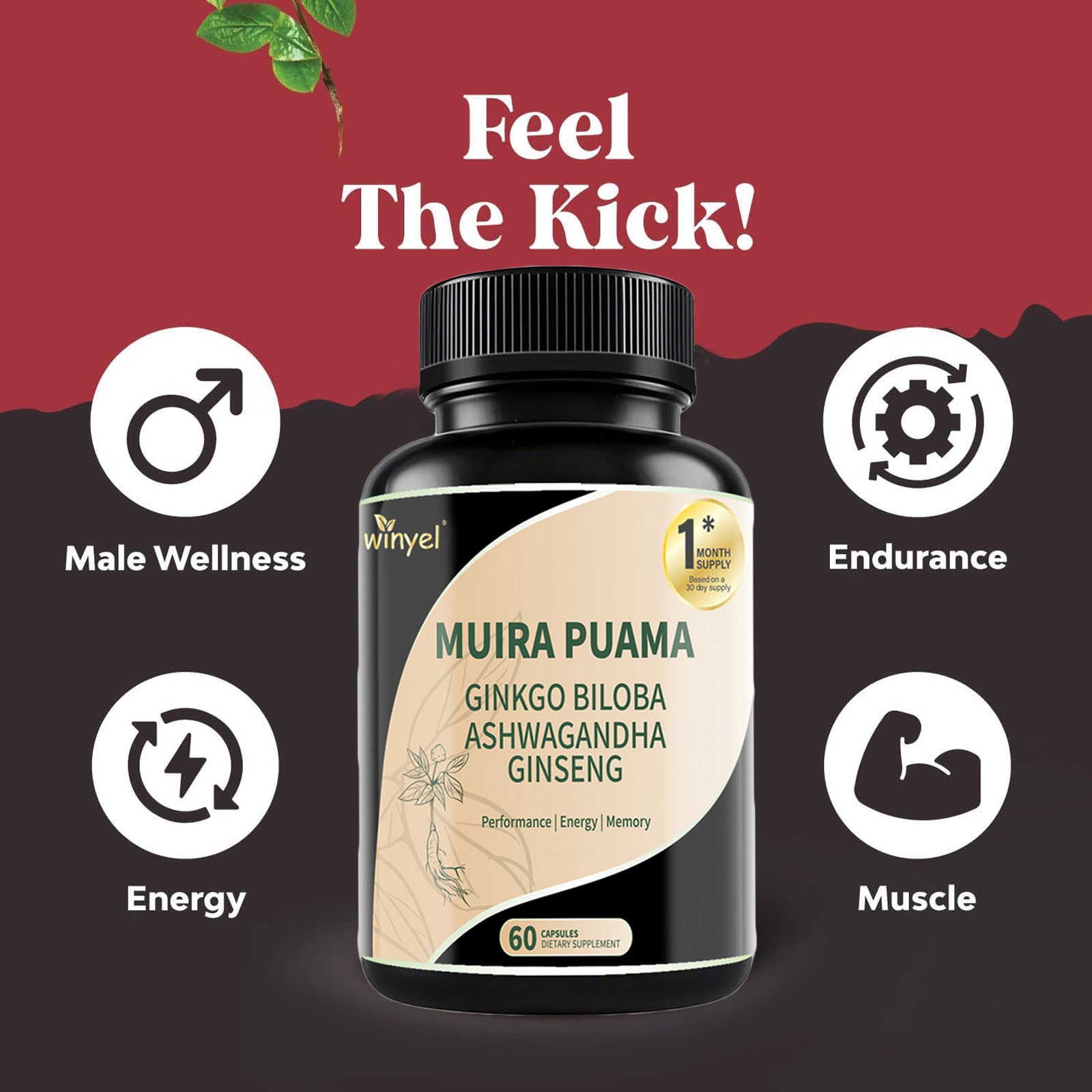 Muira Puama Ginseng Ashwagandha Ginkgo Tribulus Herbal Supplements Unleash Your Potential Through Our Pills Dietary Supplements, Help Promote An Active And Healthy Lifestyle 60 Capsules - Healing Shop