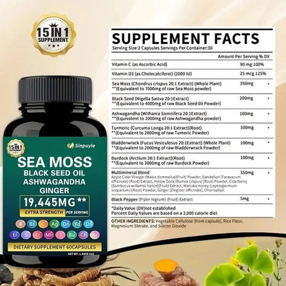 15-in-1 Sea Moss & 8-in-1 Shilajit Ashwagandha Supplement Bundle Energy Mood Support 60 Capsules Each - Healing Shop