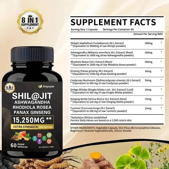 15-in-1 Sea Moss & 8-in-1 Shilajit Ashwagandha Supplement Bundle Energy Mood Support 60 Capsules Each - Healing Shop
