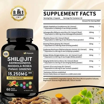15-in-1 Sea Moss & 8-in-1 Shilajit Ashwagandha Supplement Bundle Energy Mood Support 60 Capsules Each - Healing Shop