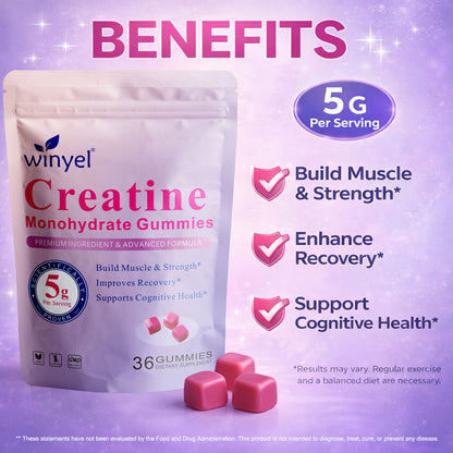 Creatine Monohydrate Gummies, 5 Grams Per Serving, Sugar-free Creatine Gummies, Suitable For Workouts, Strength, Cognitive Health, And Muscle Support, Gluten-free, Berry-enhanced, 36 Gummies. - Healing Shop
