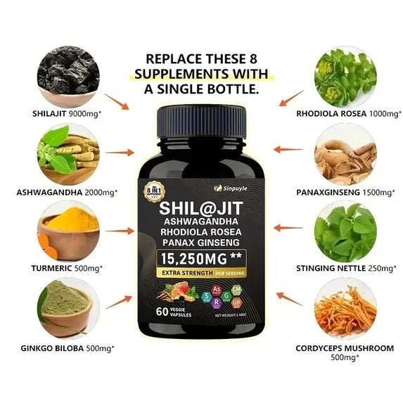 15-in-1 Sea Moss & 8-in-1 Shilajit Ashwagandha Supplement Bundle Energy Mood Support 60 Capsules Each - Healing Shop