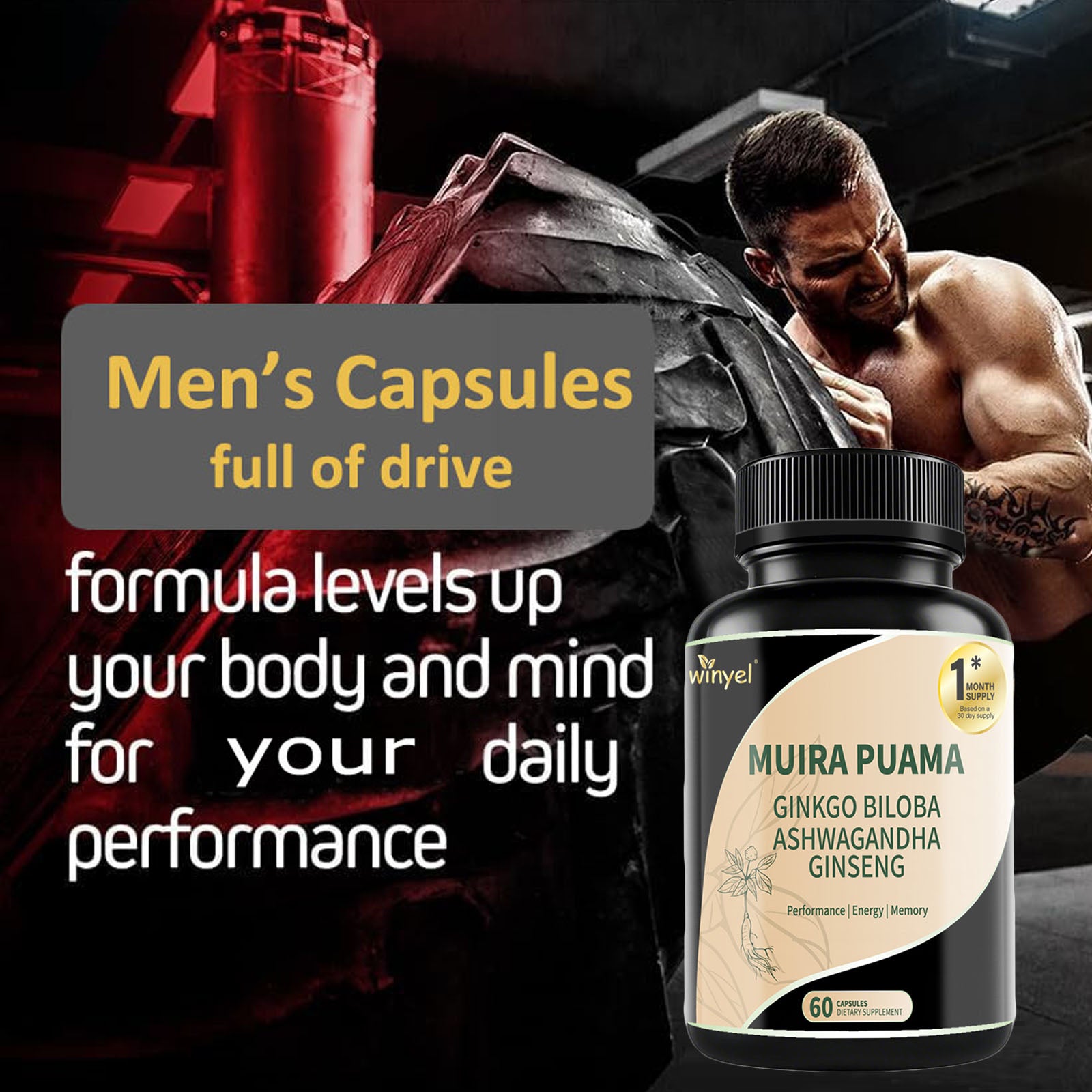 Muira Puama Ginseng Ashwagandha Ginkgo Tribulus Herbal Supplements Unleash Your Potential Through Our Pills Dietary Supplements, Help Promote An Active And Healthy Lifestyle 60 Capsules - Healing Shop