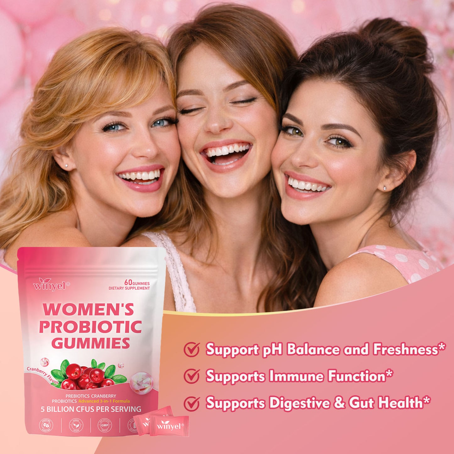 Cranberry Probiotic Gummies Targets Body Odor, Women's Health, And PH Balance Vegan 60 Gummies Per Pack - Healing Shop