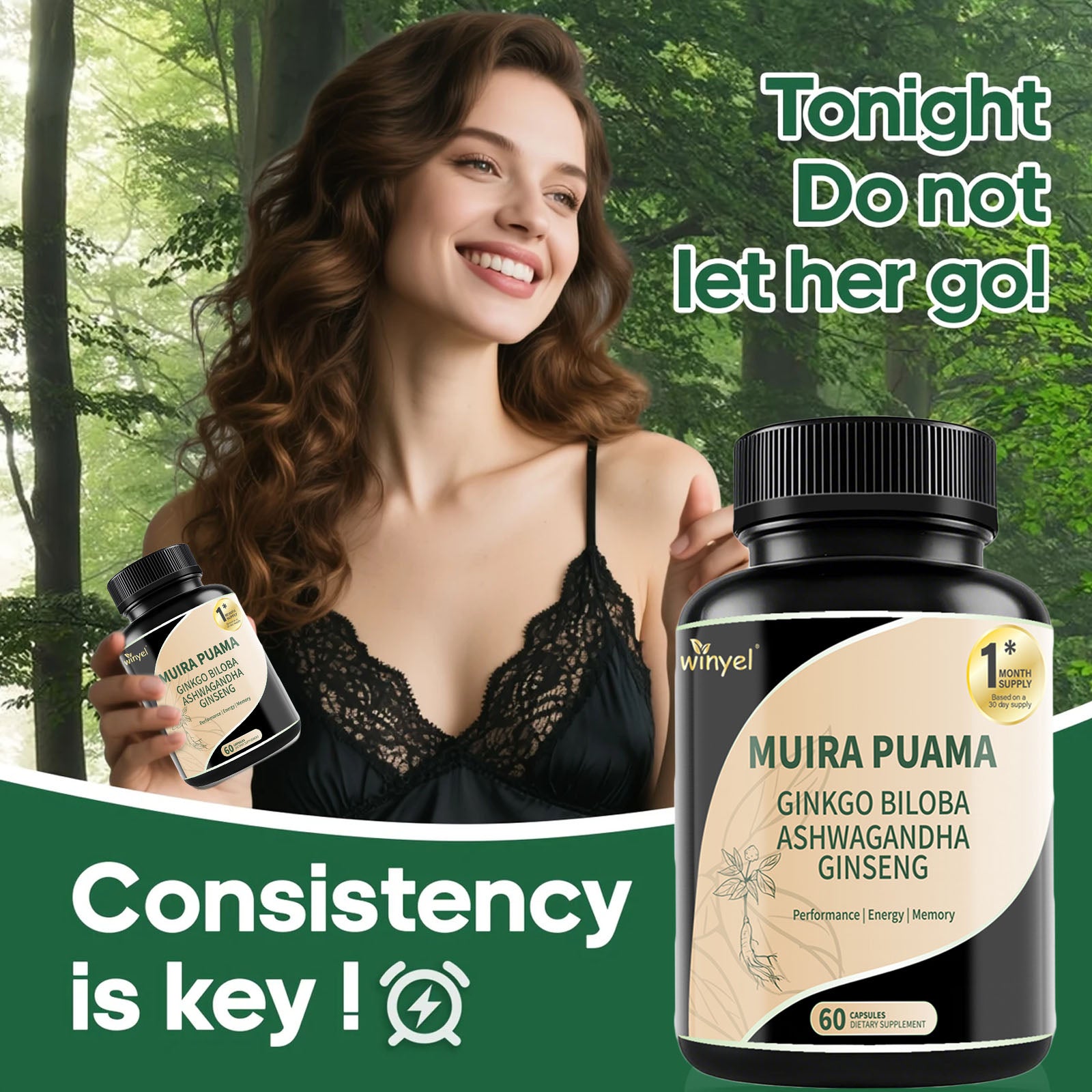 Muira Puama Ginseng Ashwagandha Ginkgo Tribulus Herbal Supplements Unleash Your Potential Through Our Pills Dietary Supplements, Help Promote An Active And Healthy Lifestyle 60 Capsules - Healing Shop